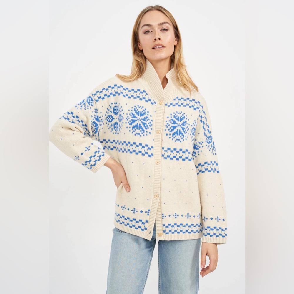 Marea by Liz Joy Elin Cashmere Wool Blend Cardigan Nordic Sweater Cardigan M